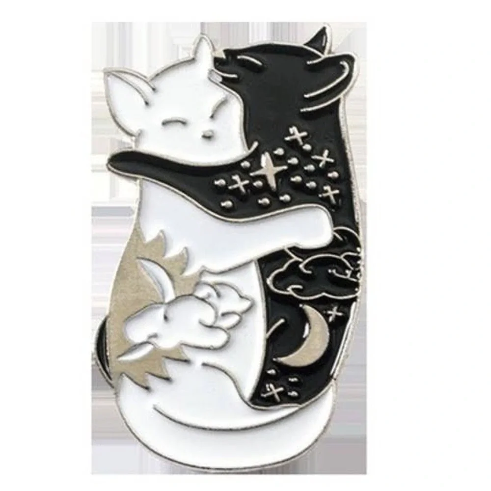 Unbranded Hugging Cats Enamel Pin‎ Unisex OS Black White New Celestial Yin Yang